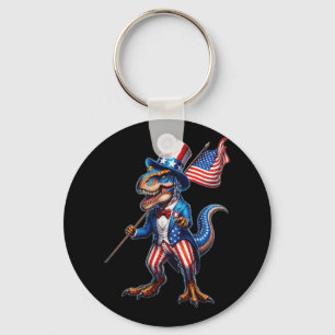 4th Of July T-rex Usa Patriotic American Flag  Key Ring