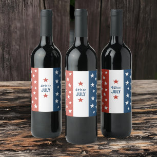 4th OF July Text Red, White & Blue with Stars  Wine Label