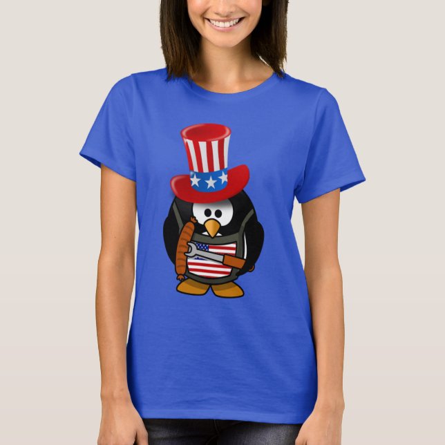 4th Of July The Patriotic Penguin Cute T-Shirt (Front)