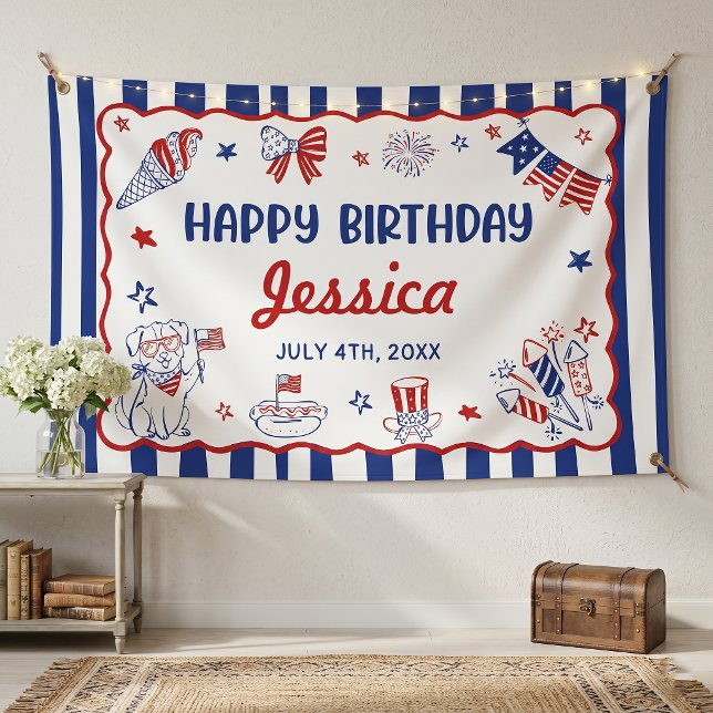 4th Of July Theme Hand Drawn Birthday Banner (Creator Uploaded)