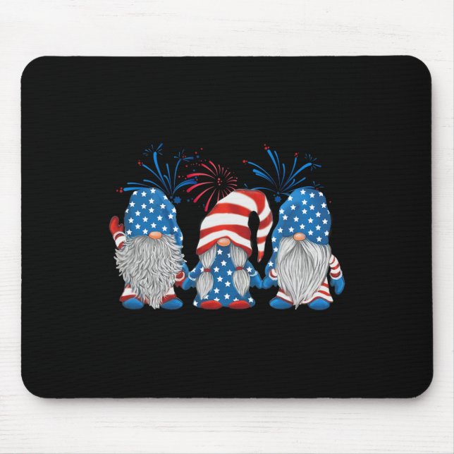 4th Of July Three Gnomes American Gnome Independen Mouse Mat (Front)