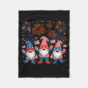 4th Of July Three Gnomes Celebrating USA Fleece Blanket