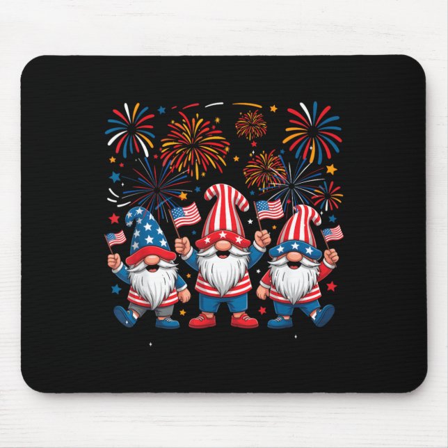 4th Of July Three Gnomes Celebrating USA Mouse Mat (Front)