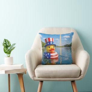 4th of July Toy Duck in the Reflecting Pool Cushion