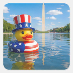 4th of July Toy Duck in the Reflecting Pool Square Sticker