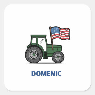 4th of July Tractor Bib Square Sticker