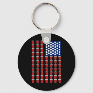 4th Of July Trendy Red Solo Cup Beer Pong Usa Flag Key Ring