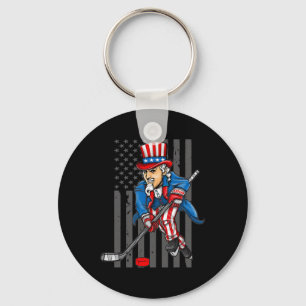 4th of July Uncle Sam Ice Hockey Boys American Fla Key Ring