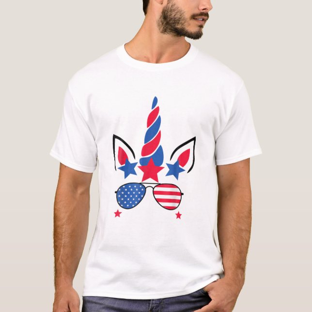 4Th Of July Unicorn American Flag Patriotic T-Shirt (Front)