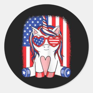 4th Of July Unicorn American Flag Patriotic Women  Classic Round Sticker