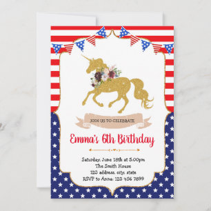 4th of July unicorn invitation