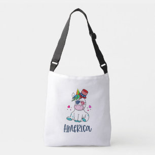 4th of July Unicorn with USA Flag Sun Glasses Crossbody Bag