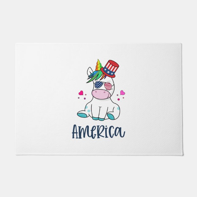 4th of July Unicorn with USA Flag Sun Glasses Doormat (Front)