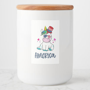 4th of July Unicorn with USA Flag Sun Glasses Food Label