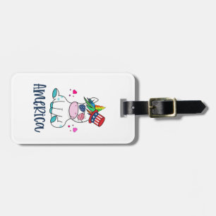 4th of July Unicorn with USA Flag Sun Glasses Luggage Tag