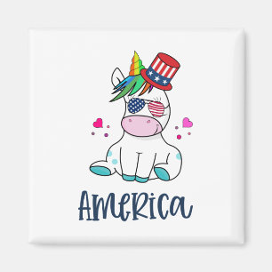 4th of July Unicorn with USA Flag Sun Glasses Magnet