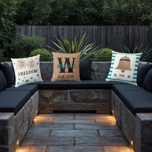4th of July Unique Rustic Copper & Turquoise  Cushion