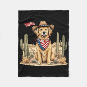 4th Of July Us American Cowboy Dog Patriotic Weste Fleece Blanket