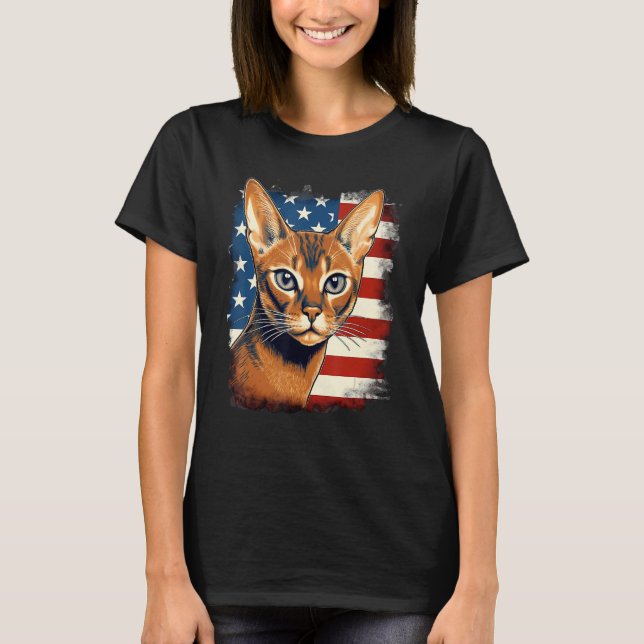 4th Of July US Flag Abyssinian Cat 1 T-Shirt (Front)