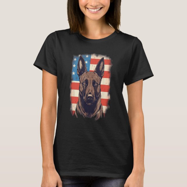 4th Of July US Flag Belgian Malinois Dog T-Shirt (Front)