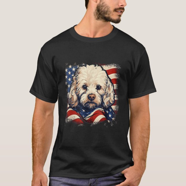 4th Of July US Flag Bichon Frise Dog  T-Shirt (Front)