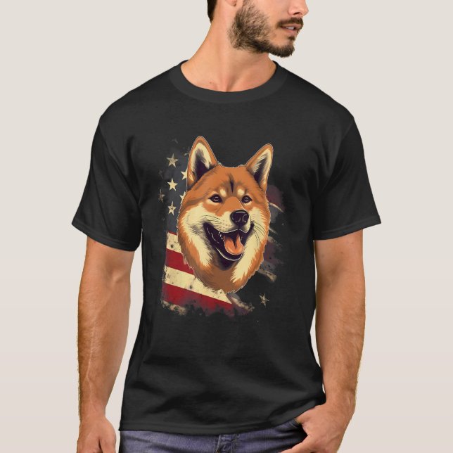 4th Of July US Flag Black and tan Shiba Inu T-Shirt (Front)