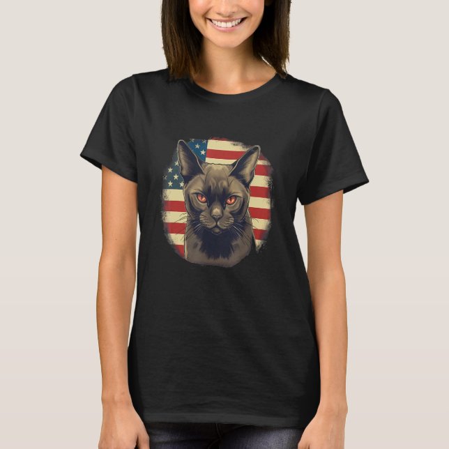 4th Of July US Flag Burmese Cat 2 T-Shirt (Front)