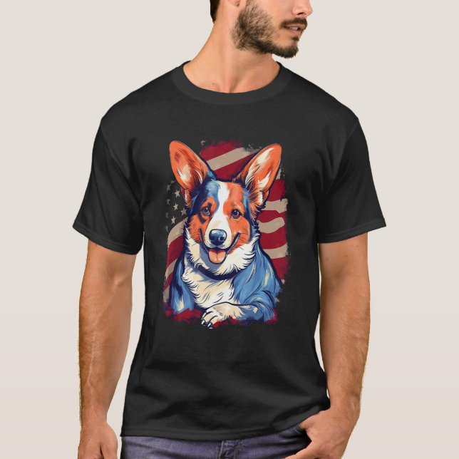 4th Of July US Flag Cardigan Welsh Corgi Dog T-Shirt (Front)