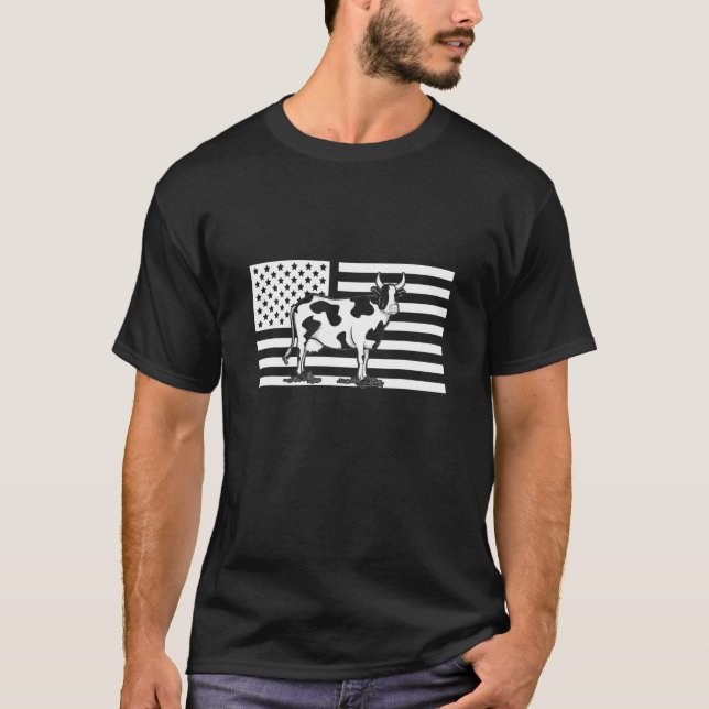 4th Of July Us Flag Cow T-Shirt (Front)