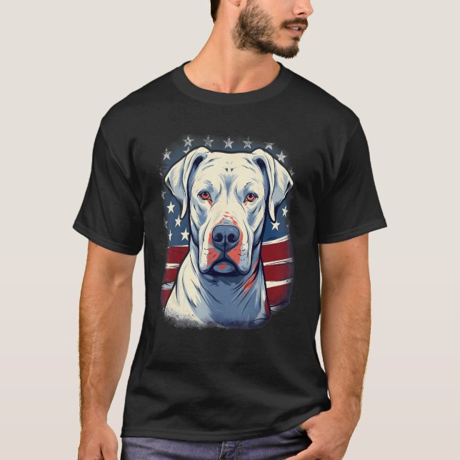 4th Of July US Flag Dogo Argentino Dog T-Shirt (Front)