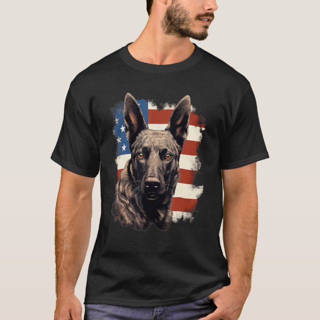 4th Of July US Flag Dutch Shepherd Dog 1 T-Shirt (Front)