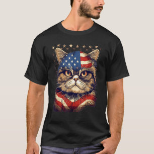 4th Of July US Flag Exotic Shorthair Cat T-Shirt