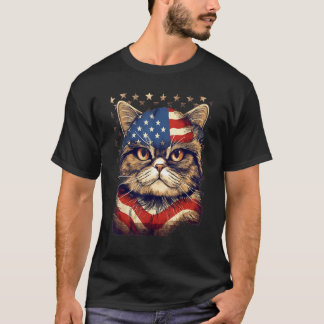 4th Of July US Flag Exotic Shorthair Cat T-Shirt