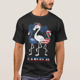 4th of July US Flag Funny Patriotic Flamingo Flame T-Shirt