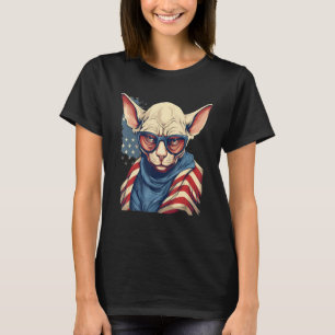 4th Of July US Flag Hairless Sphinx Cat 1 T-Shirt