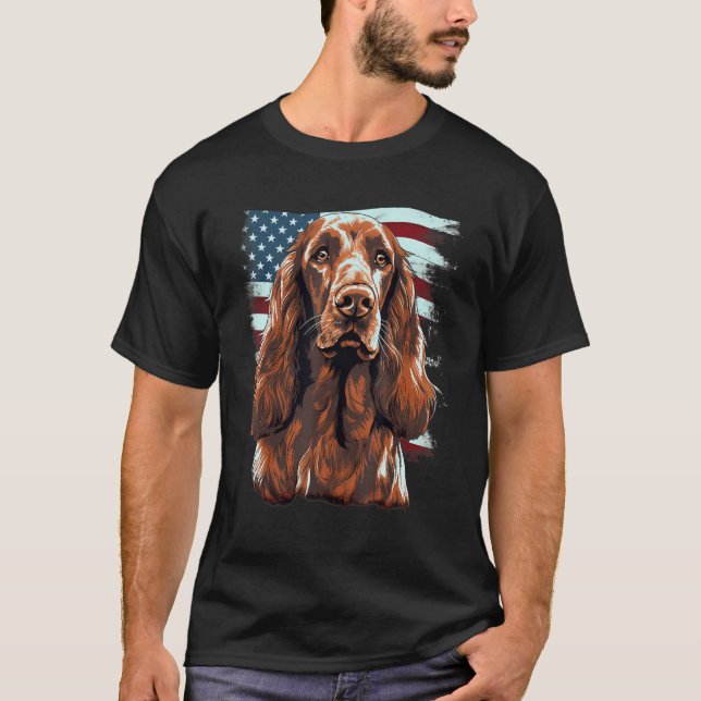 4th Of July US Flag Irish Setter Dog 1 T-Shirt (Front)