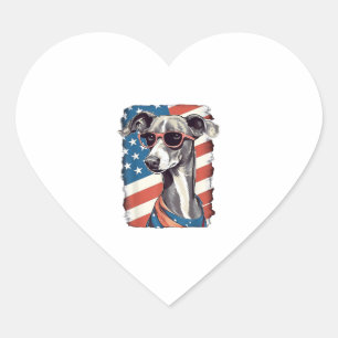 4th Of July US Flag Italian Greyhound Dog Heart Sticker
