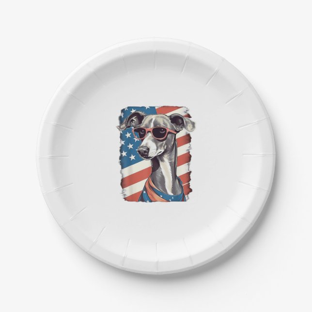 4th Of July US Flag Italian Greyhound Dog  Paper Plate (Front)