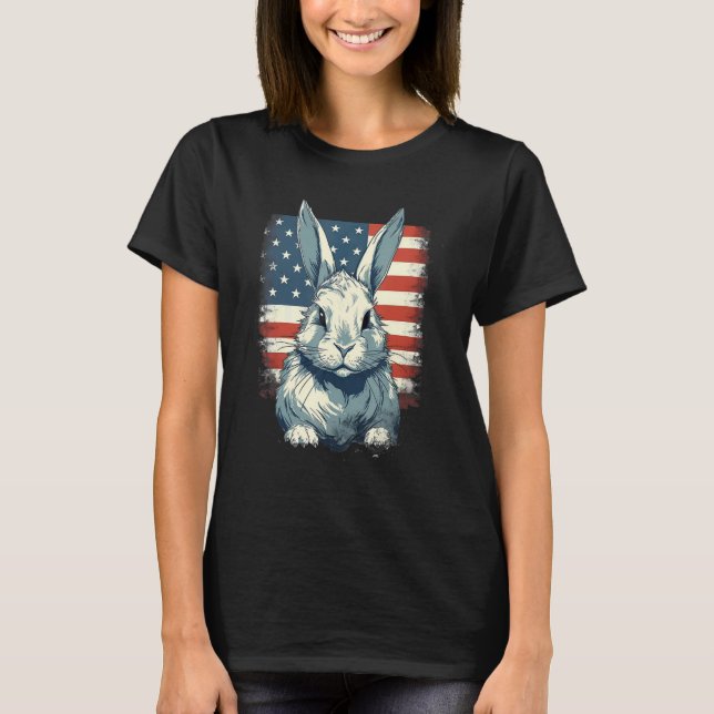 4th Of July US Flag Lionhead Rabbit T-Shirt (Front)