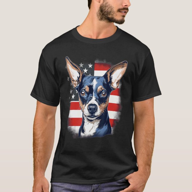 4th Of July US Flag Rat Terrier Dog 1 T-Shirt (Front)
