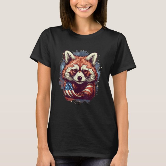 4th Of July US Flag Red Panda 2 T-Shirt (Front)