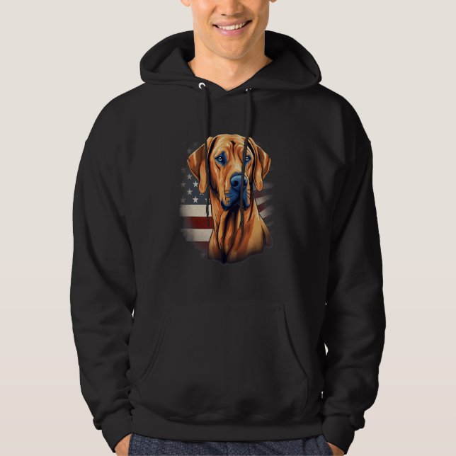 4th Of July US Flag Rhodesian Ridgeback Dog 1 Hoodie (Front)