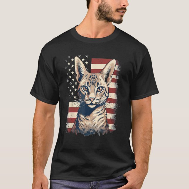 4th Of July US Flag Savannah Cat T-Shirt (Front)