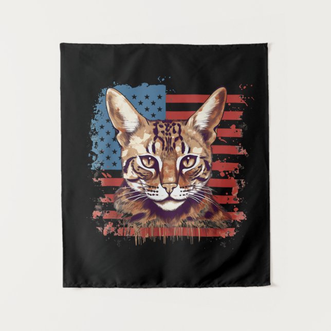 4th Of July US Flag Savannah Cat Tapestry (Front)
