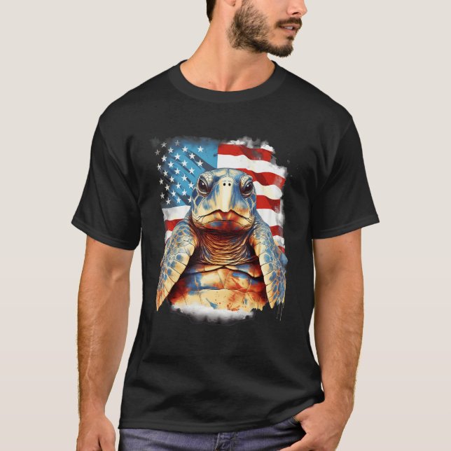4th Of July US Flag Sea Turtle 1 T-Shirt (Front)