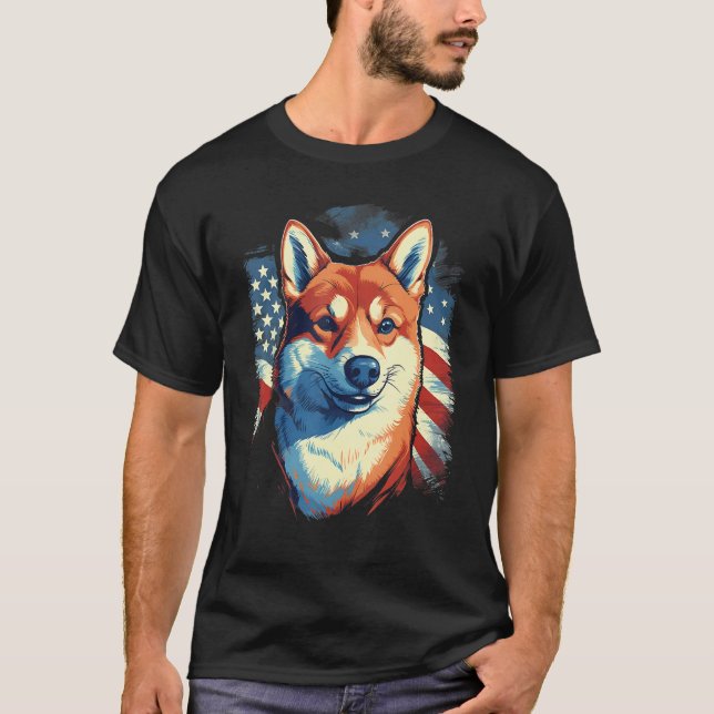 4th Of July US Flag Shiba Inu Dog T-Shirt (Front)