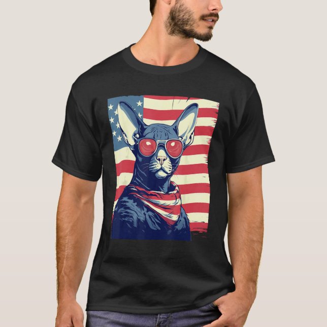 4th Of July US Flag Sphinx Cat T-Shirt (Front)