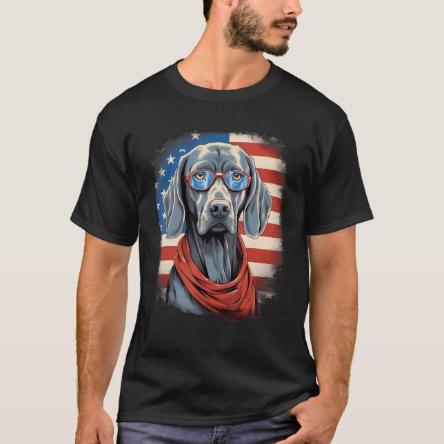 4th Of July US Flag Weimaraner Dog T-Shirt (Front)