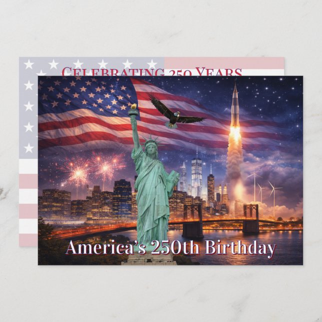 4th of July USA 250th Statue of Liberty Rocket Invitation (Front/Back)