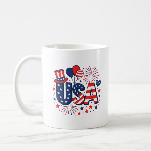 4th of July USA American Flag Coffee Mug (Left)
